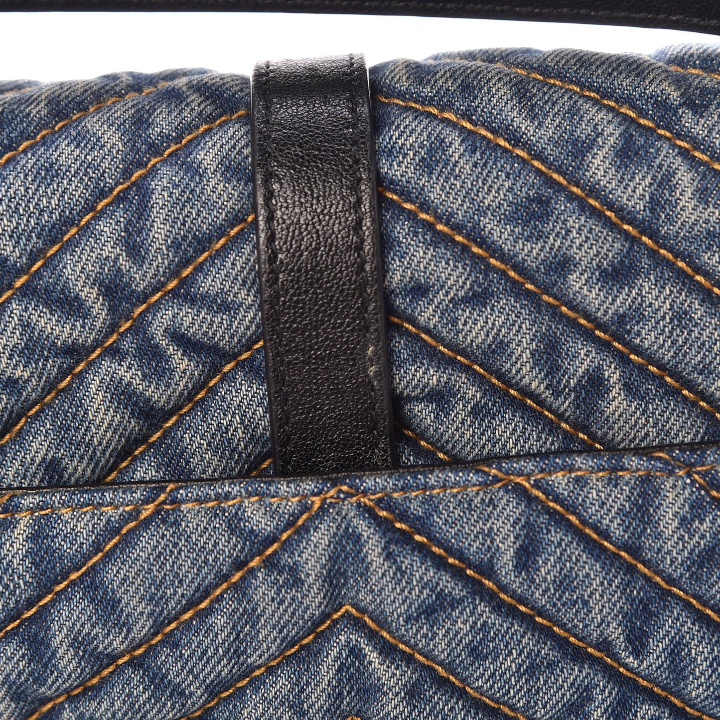 Denim Matelasse Chevron Summer Embroidered Monogram Medium College Bag Blue