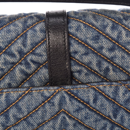 Saint Laurent Denim Matelasse Chevron Summer Embroidered Monogram Medium College Bag Blue 16 of 16