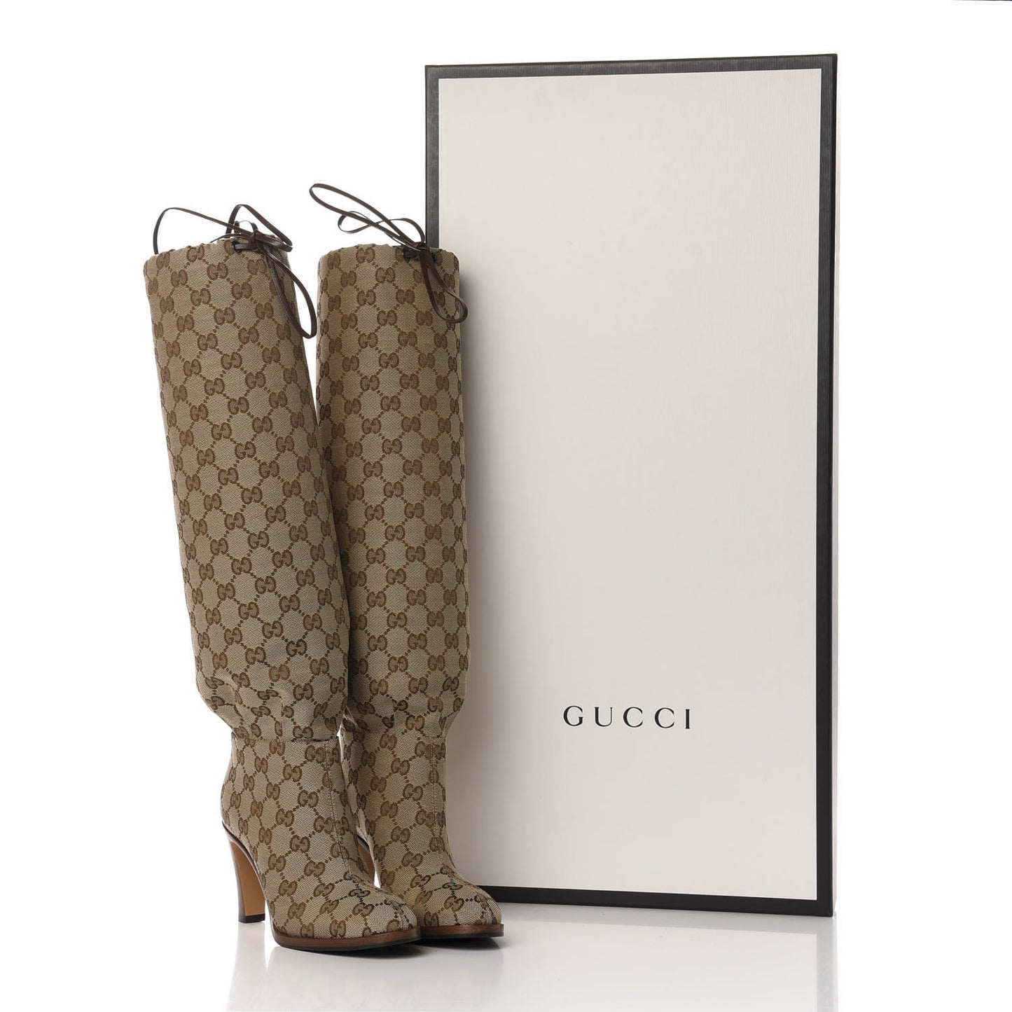 Monogram Lisa Mid Heel Boots 35 Beige Ebony