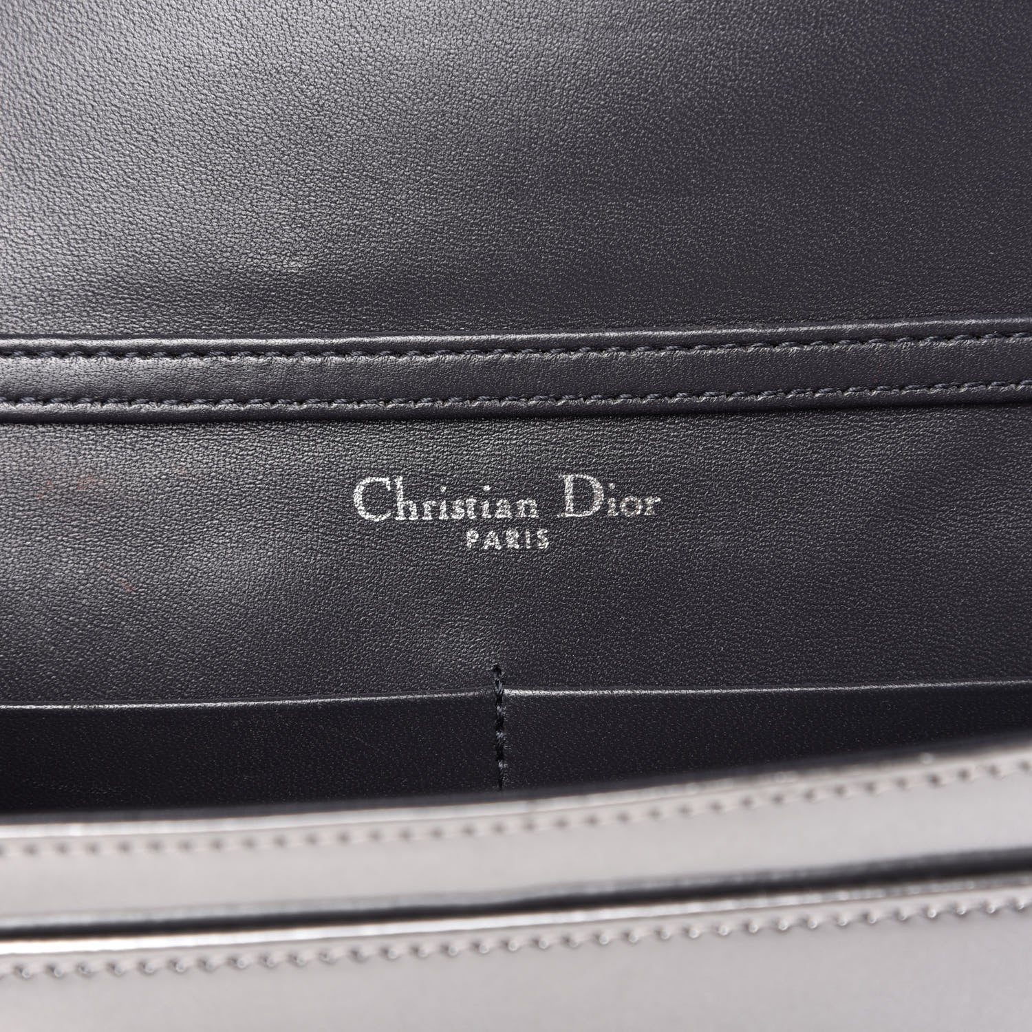 Christian Dior Metallic Patent Micro-Cannage Diorama Wallet on Chain Pouch Silver 8 of 11