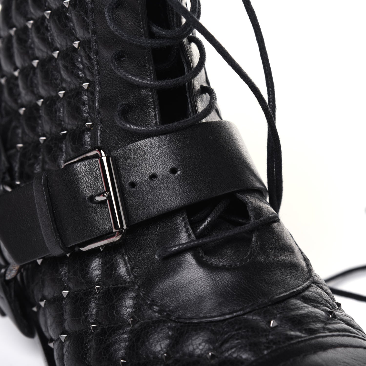 Valentino Garavani Crackled Lambskin Rockstud Spike 20mm Combat Boots 37.5 Black 12 of 15
