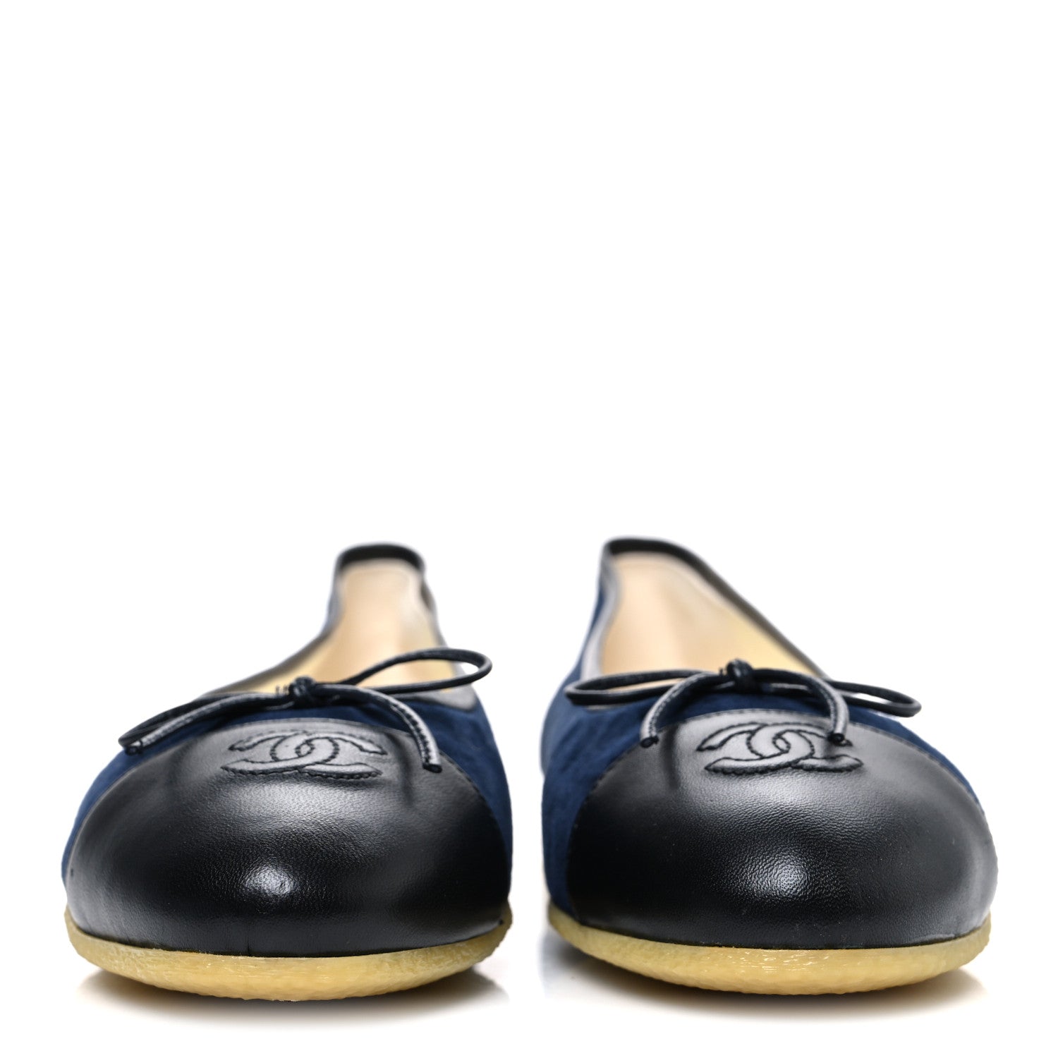 Chanel Suede Calfskin Cap Toe CC Ballerina Flats 40 Navy Black 3 of 10