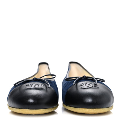 Chanel Suede Calfskin Cap Toe CC Ballerina Flats 40 Navy Black 3 of 10