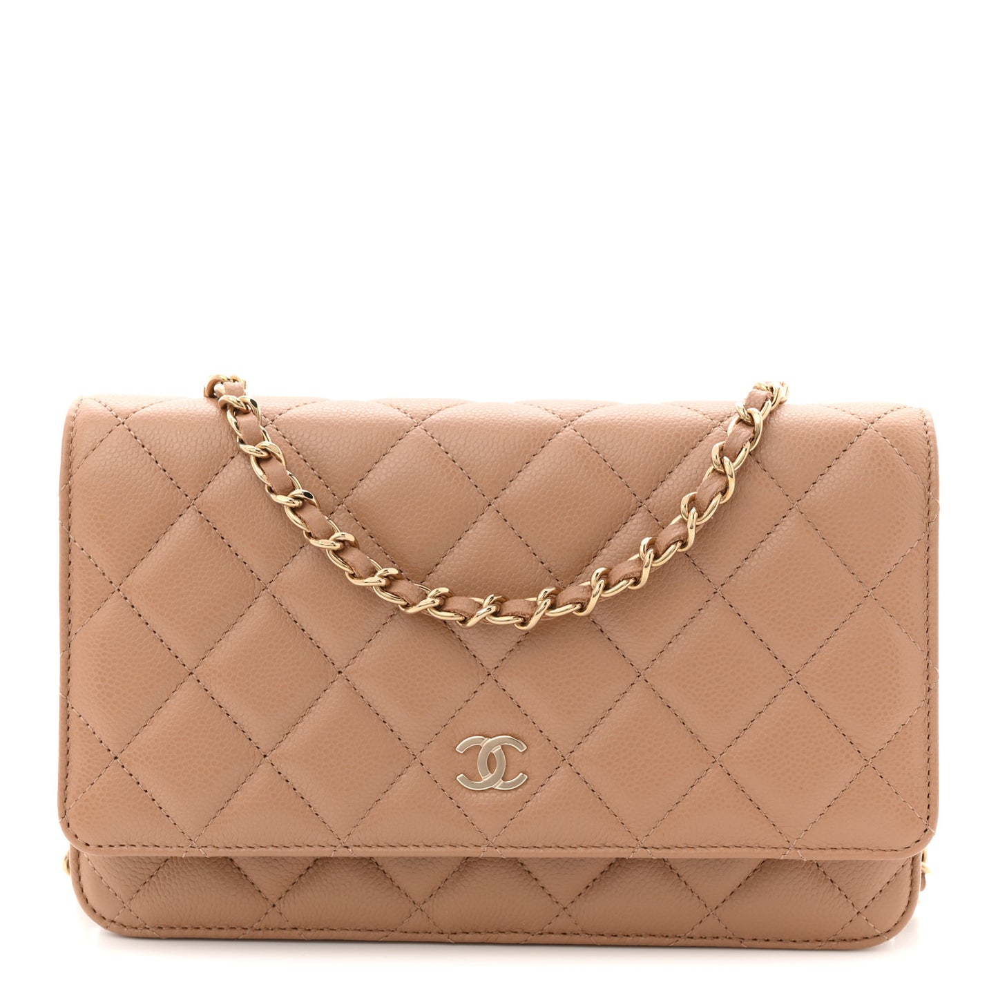 Caviar Quilted Wallet on Chain WOC Dark Beige