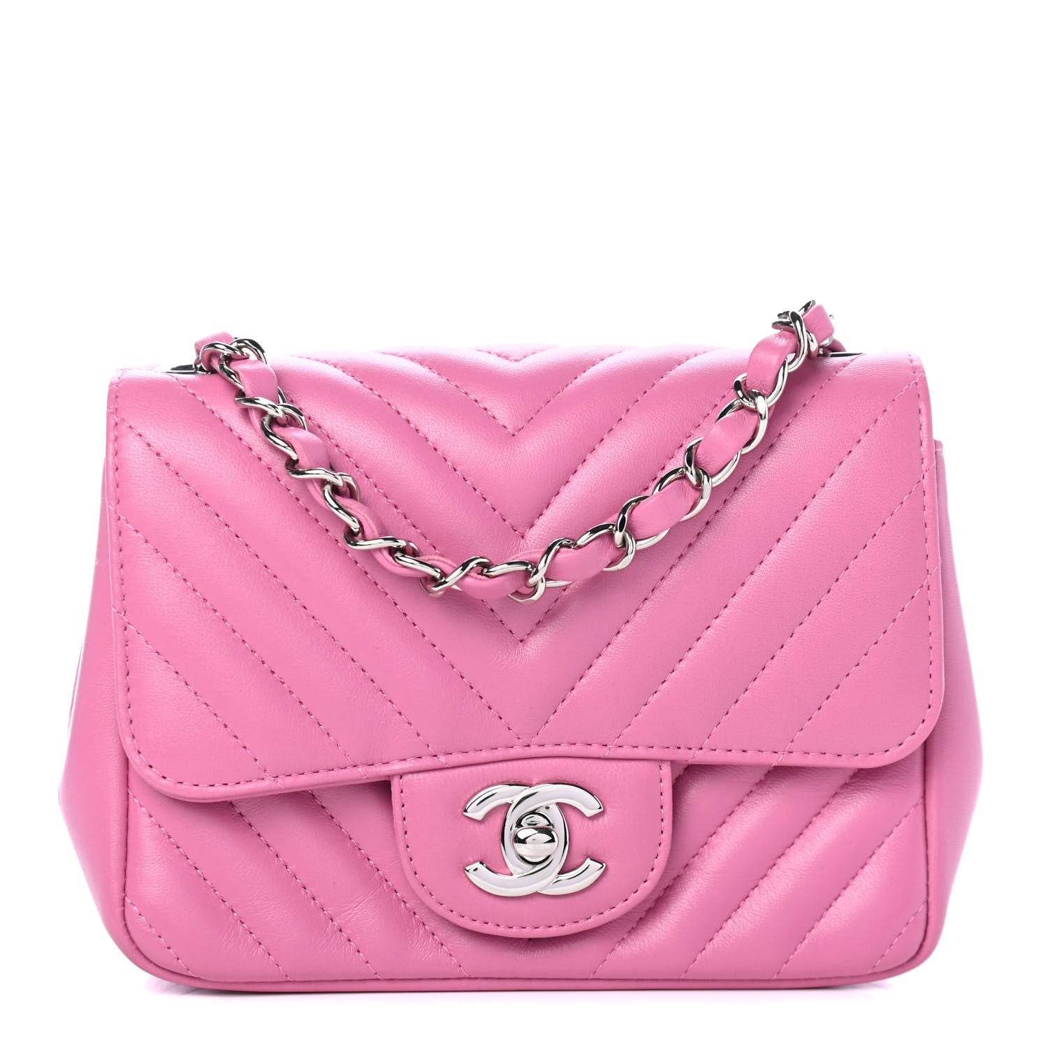 Chanel Lambskin Chevron Quilted Mini Square Flap Pink 1 of 4