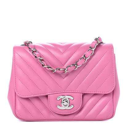 Chanel Lambskin Chevron Quilted Mini Square Flap Pink 1 of 4