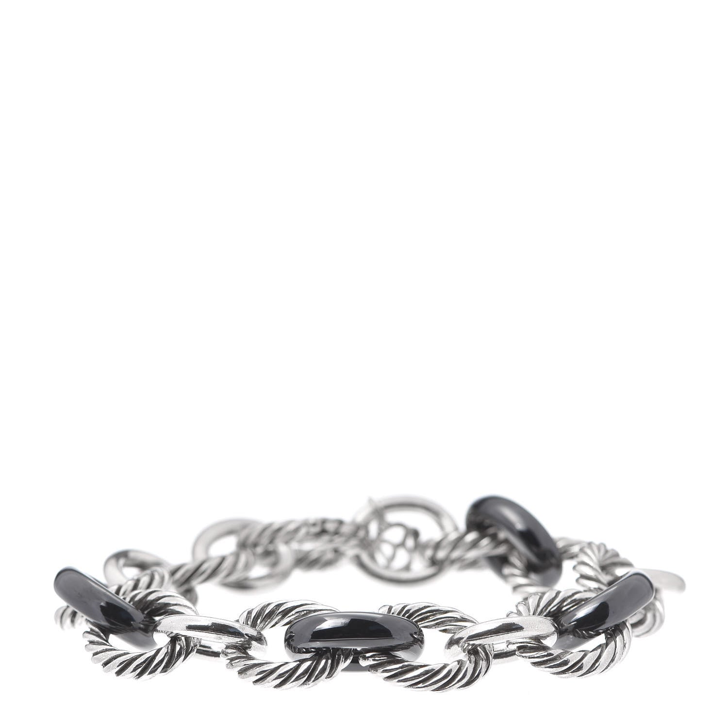 David Yurman Sterling Silver Ceramic 13mm Large Oval Link Bracelet Black 1 of 5