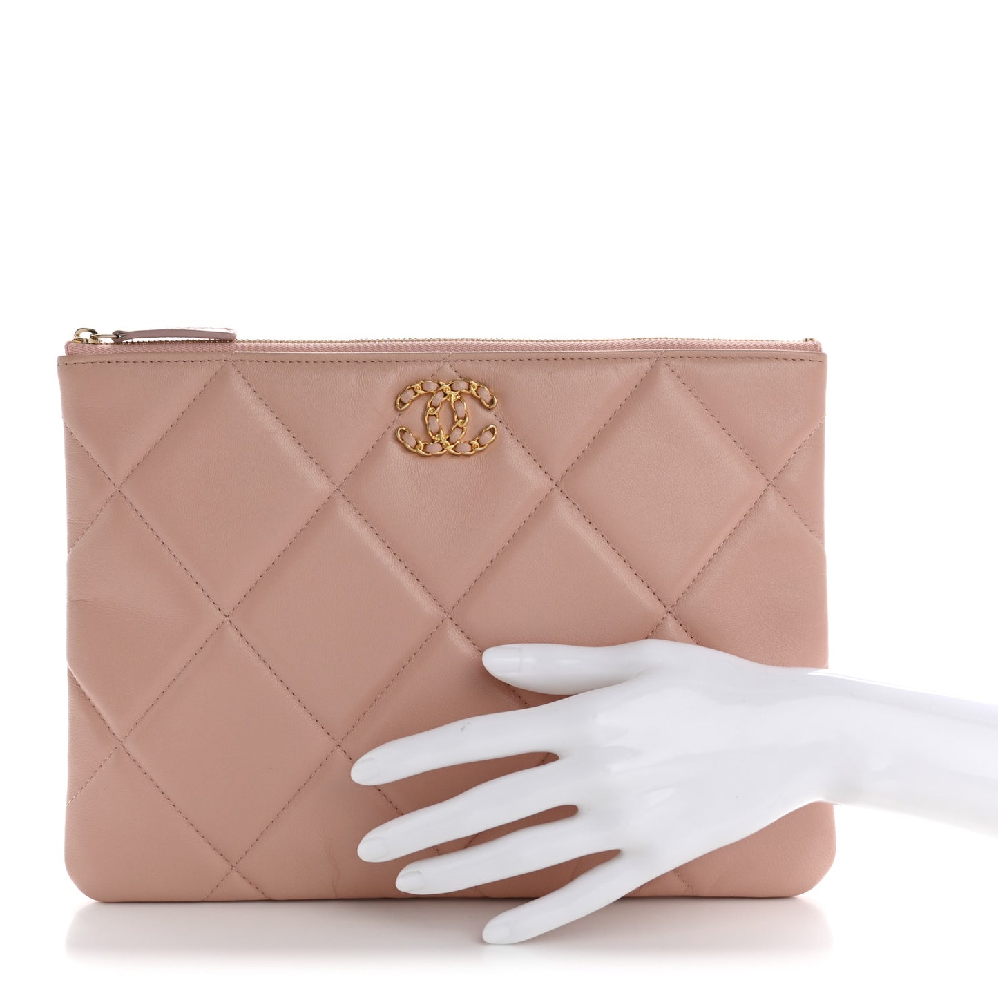 Goatskin Large Chanel 19 Pouch Pink