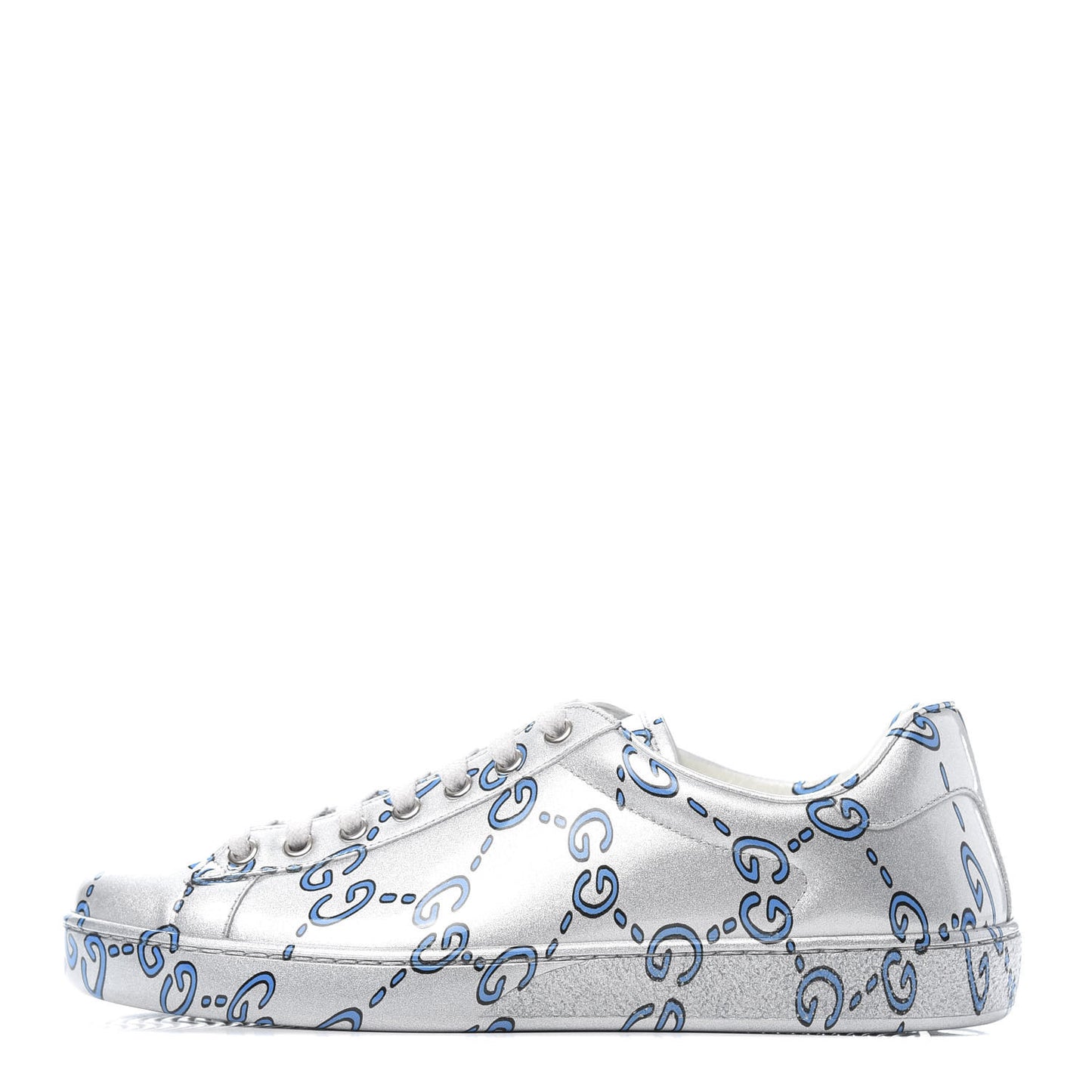 Miro Rubber Wax GucciGhost Print Mens New Ace Sneakers 7.5 Silver