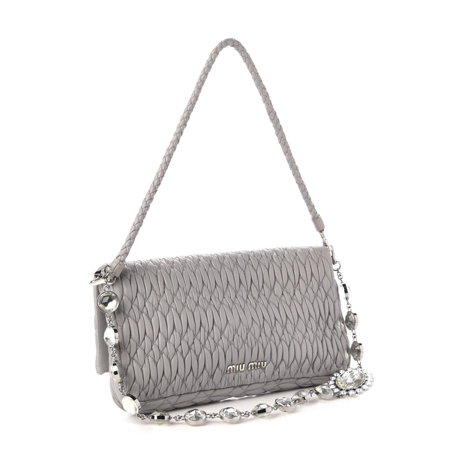Nappa Matelasse Crystal Flap Clutch Grey