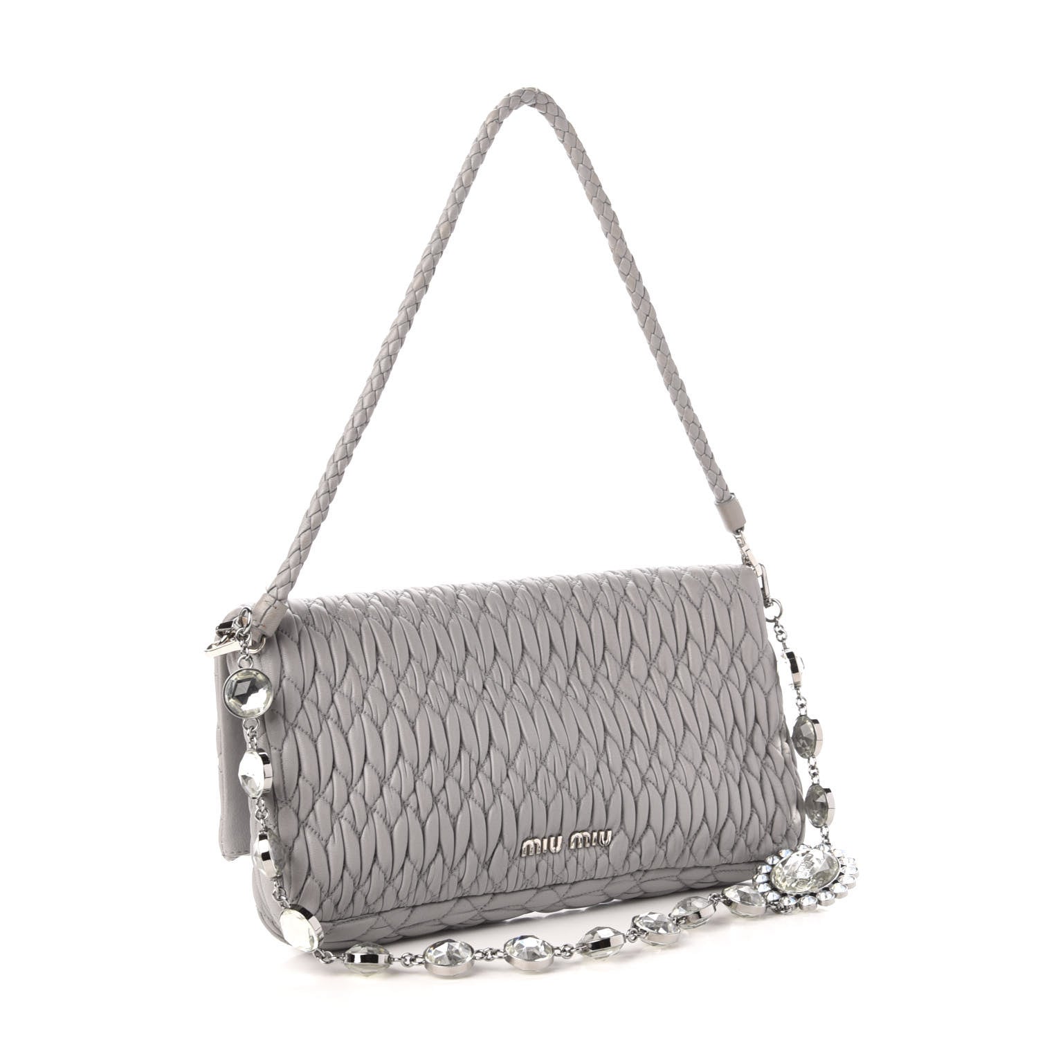 Miu Miu Nappa Matelasse Crystal Flap Clutch Grey 3 of 11