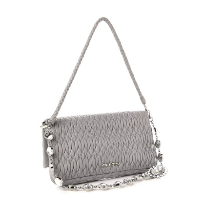 Miu Miu Nappa Matelasse Crystal Flap Clutch Grey 3 of 11
