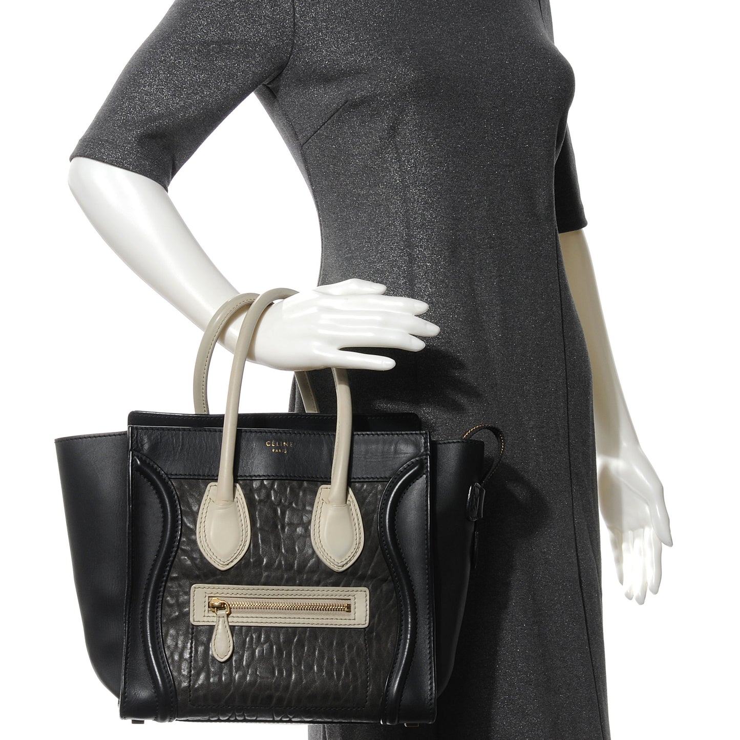 Smooth Calfskin Shrunken Lambskin Micro Tri-Color Luggage Black