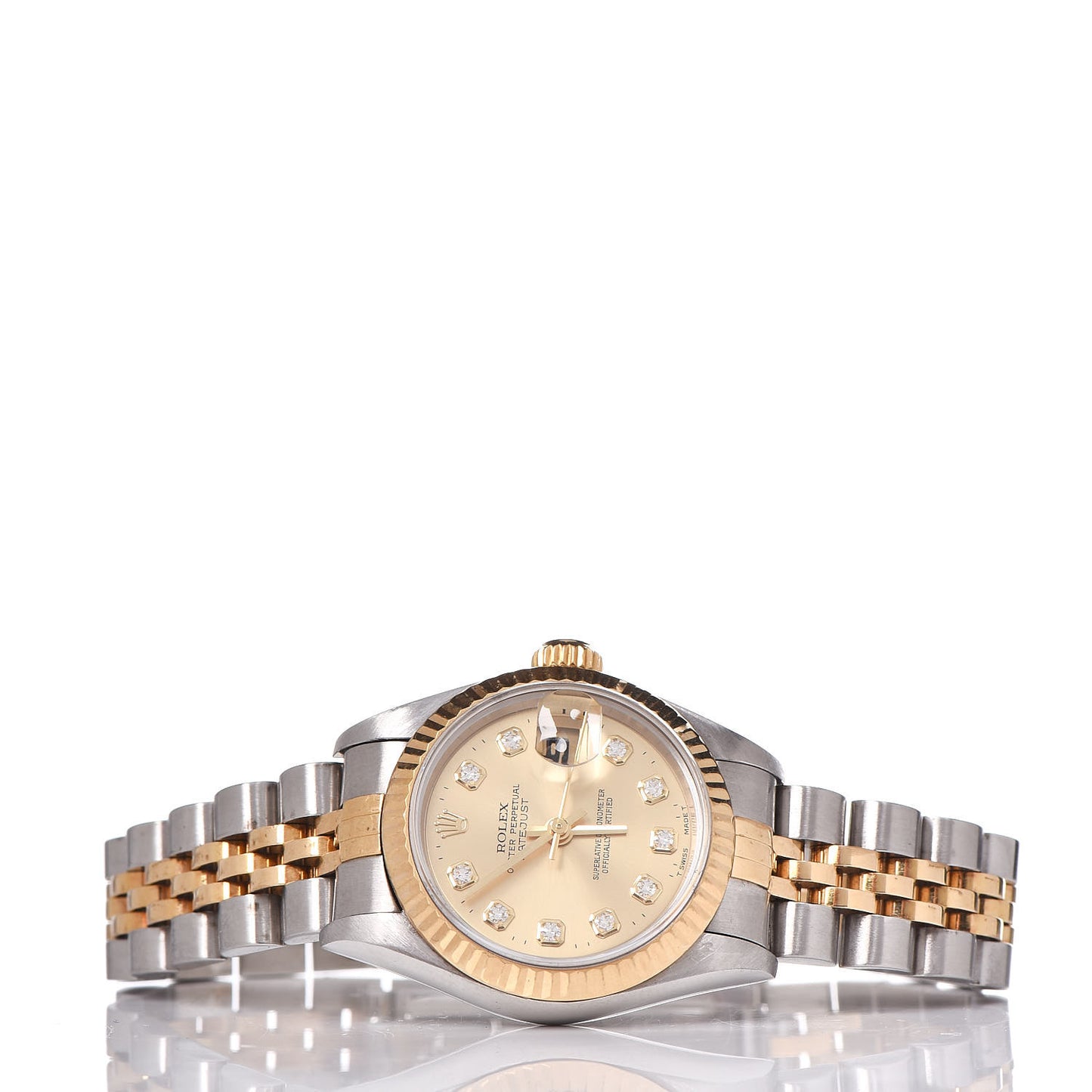 Stainless Steel 18K Yellow Gold Diamond 26mm Oyster Perpetual Datejust Watch Champagne 69173