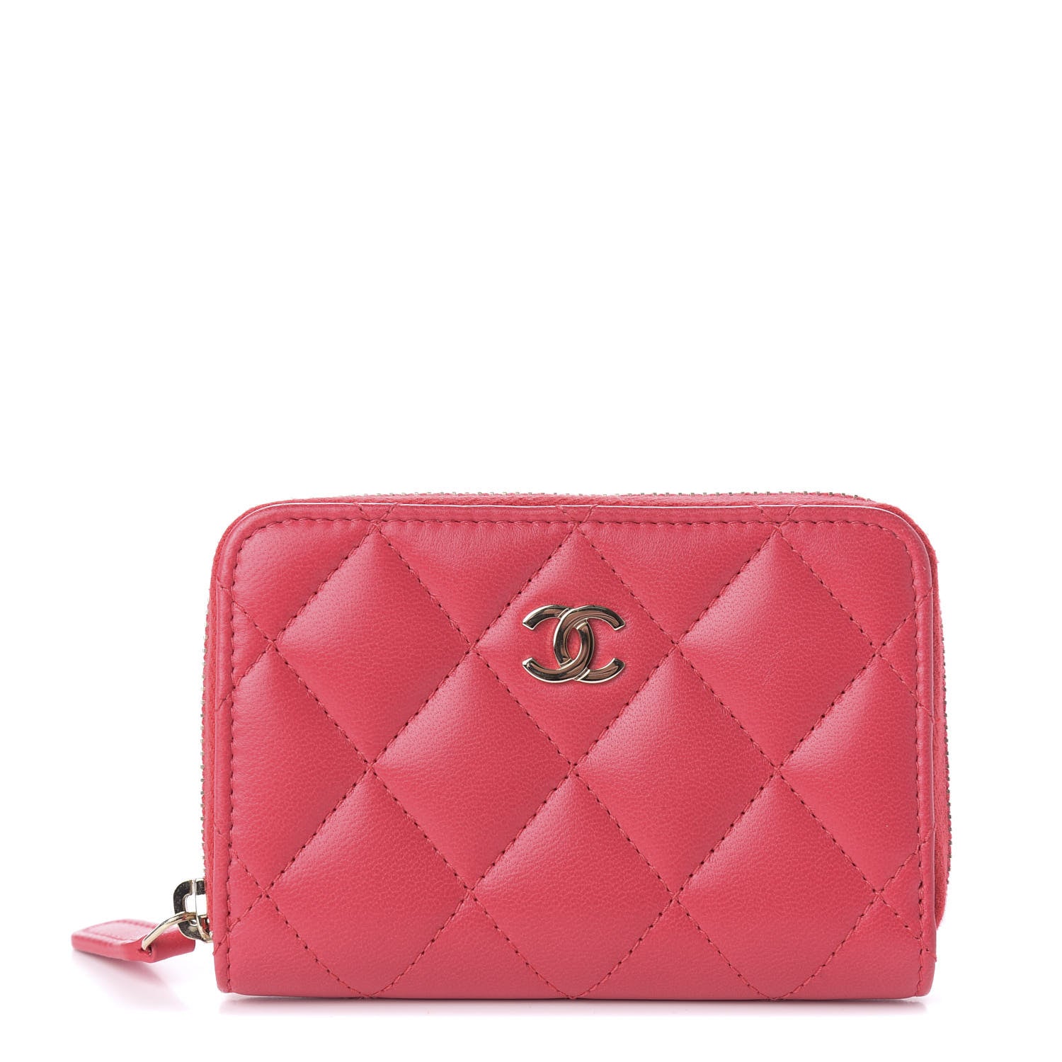 Chanel Lambskin Quilted Zip Around Coin Purse Wallet Light Red 1 of 7