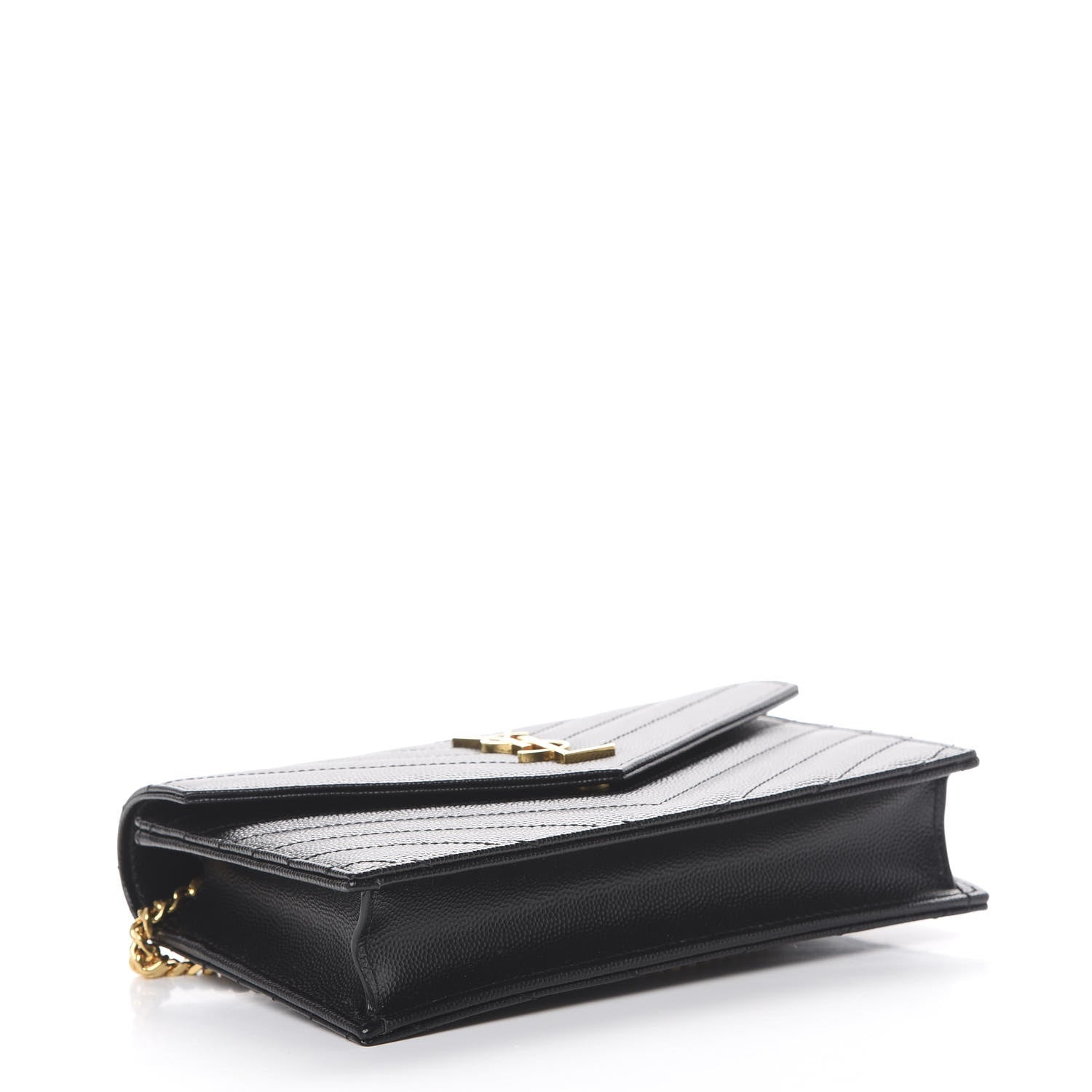 Saint Laurent Grain De Poudre Matelasse Chevron Monogram Envelope Chain Wallet Black 3 of 10