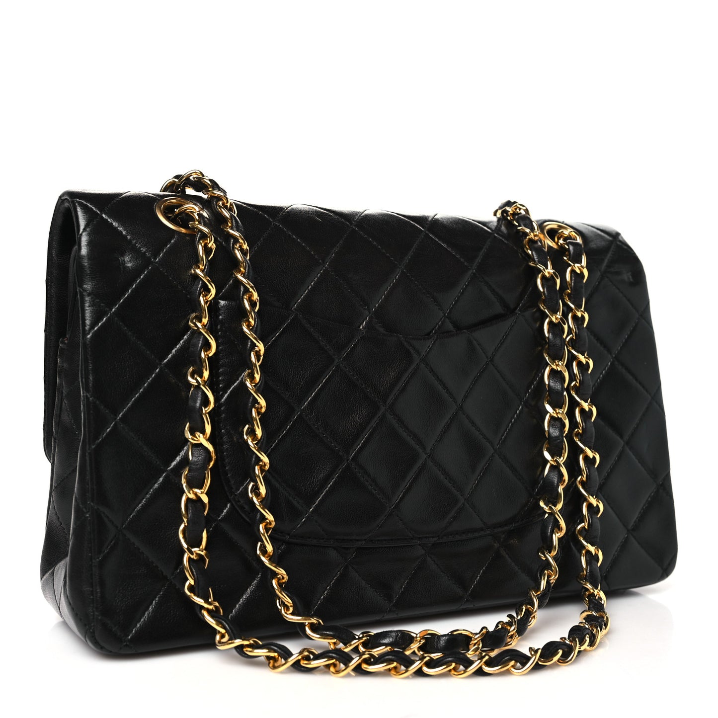 Lambskin Quilted Medium Double Flap Black