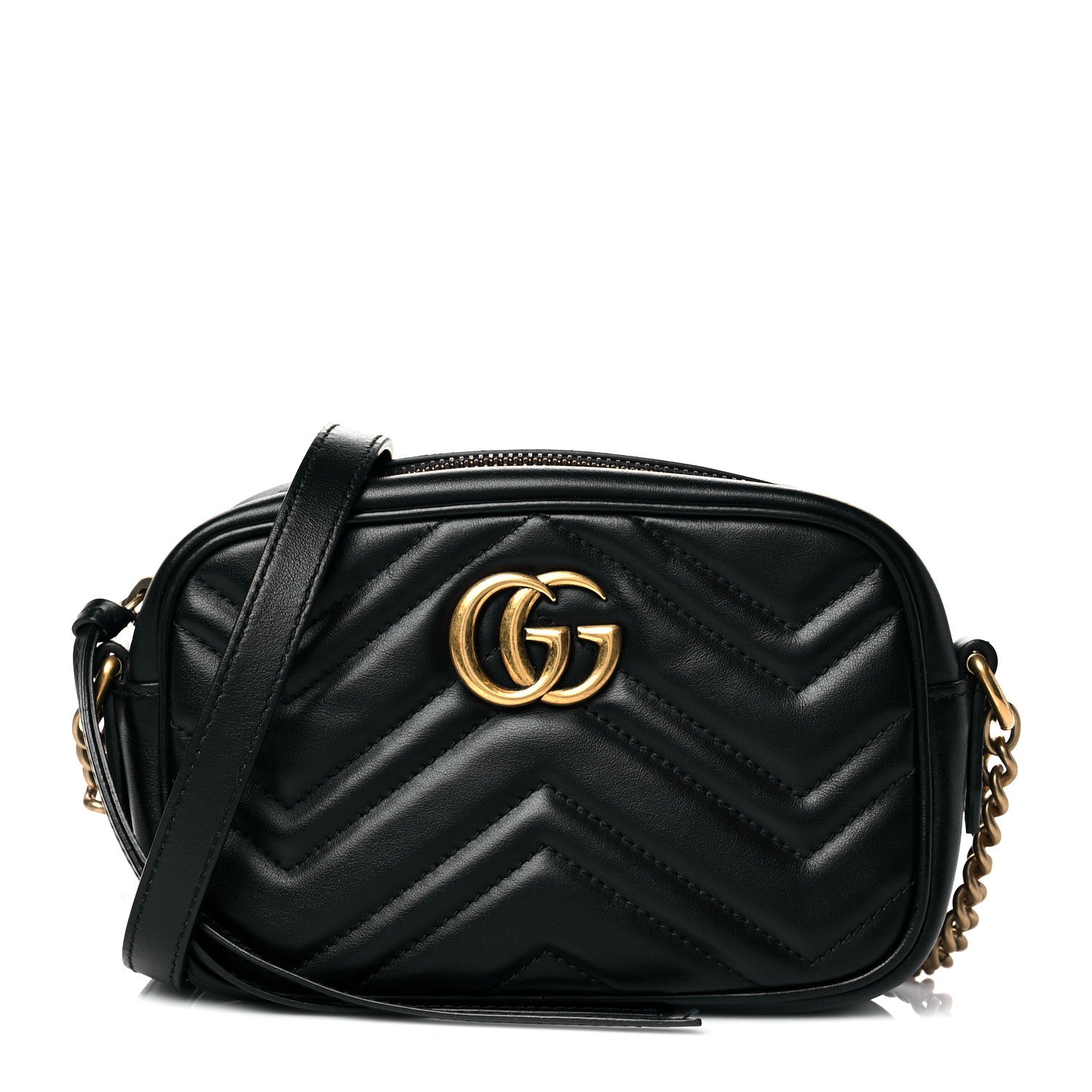 Gucci Calfskin Matelasse Mini GG Marmont Chain Shoulder Bag Black 1 of 11