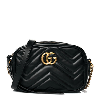 Gucci Calfskin Matelasse Mini GG Marmont Chain Shoulder Bag Black 1 of 11