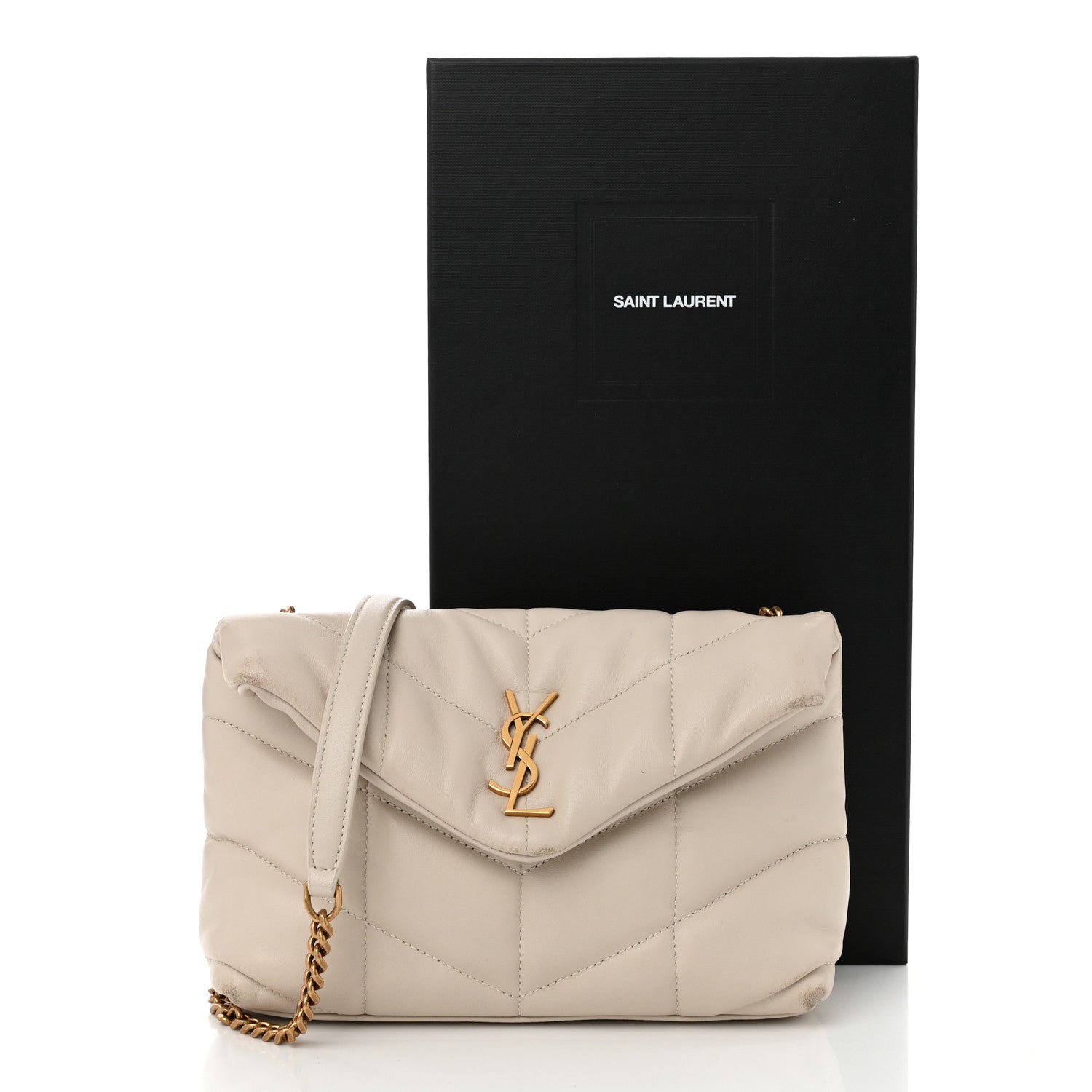 Saint Laurent Lambskin Quilted Toy Loulou Puffer Monogram Chain Satchel Crema Soft 14 of 14
