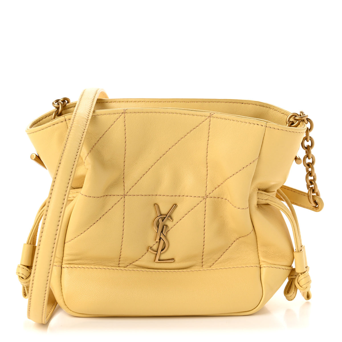 Saint Laurent Lambskin Matelasse Monogram Mini Jamie Shoulder Pouch Bag Soft Lemon 12 of 19