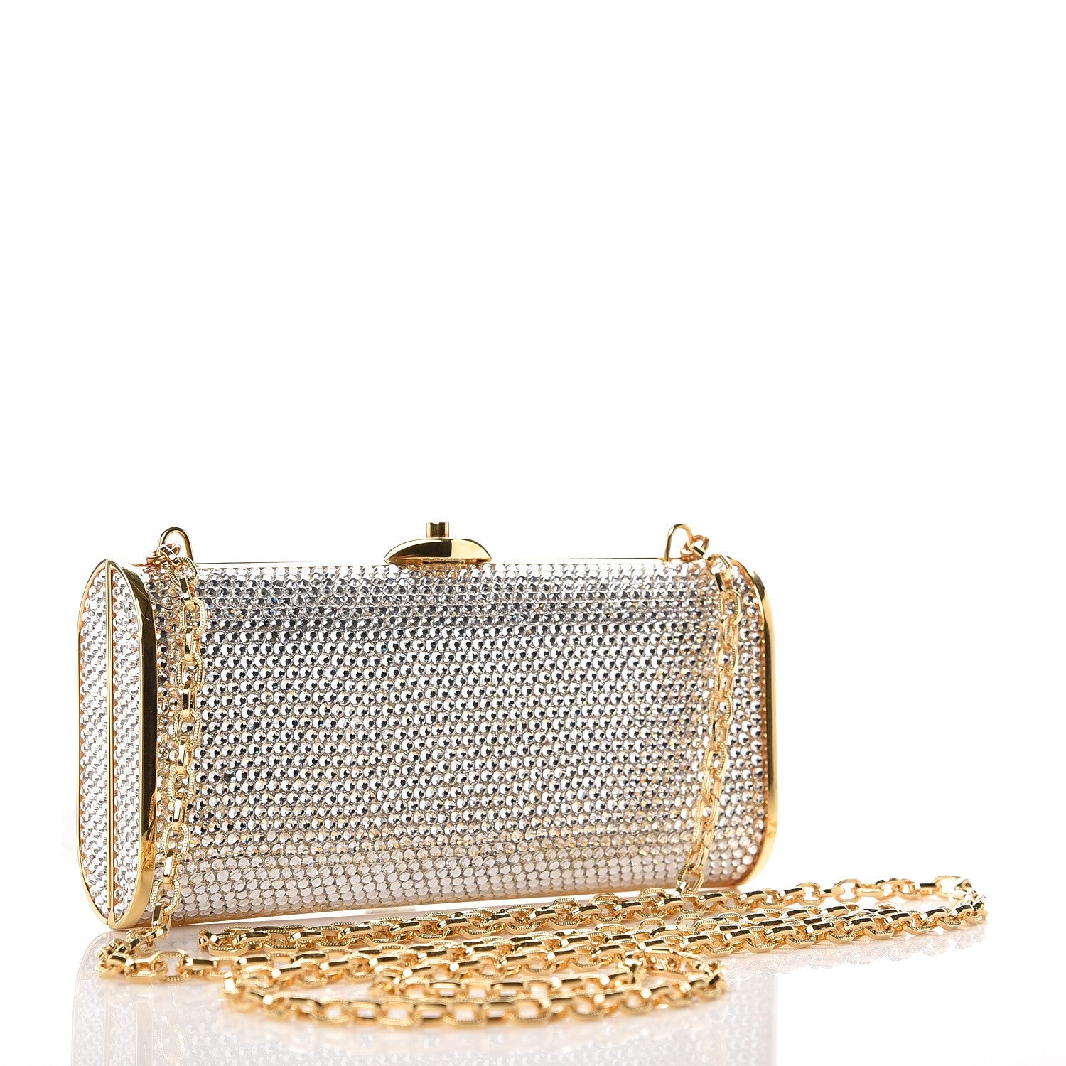 Judith Leiber Swarovski Crystal Minaudiere Clutch Silver Gold 4 of 9