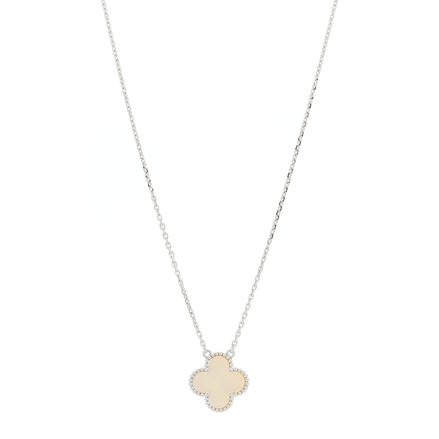 18K White Gold Mother of Pearl Vintage Alhambra Pendant Necklace