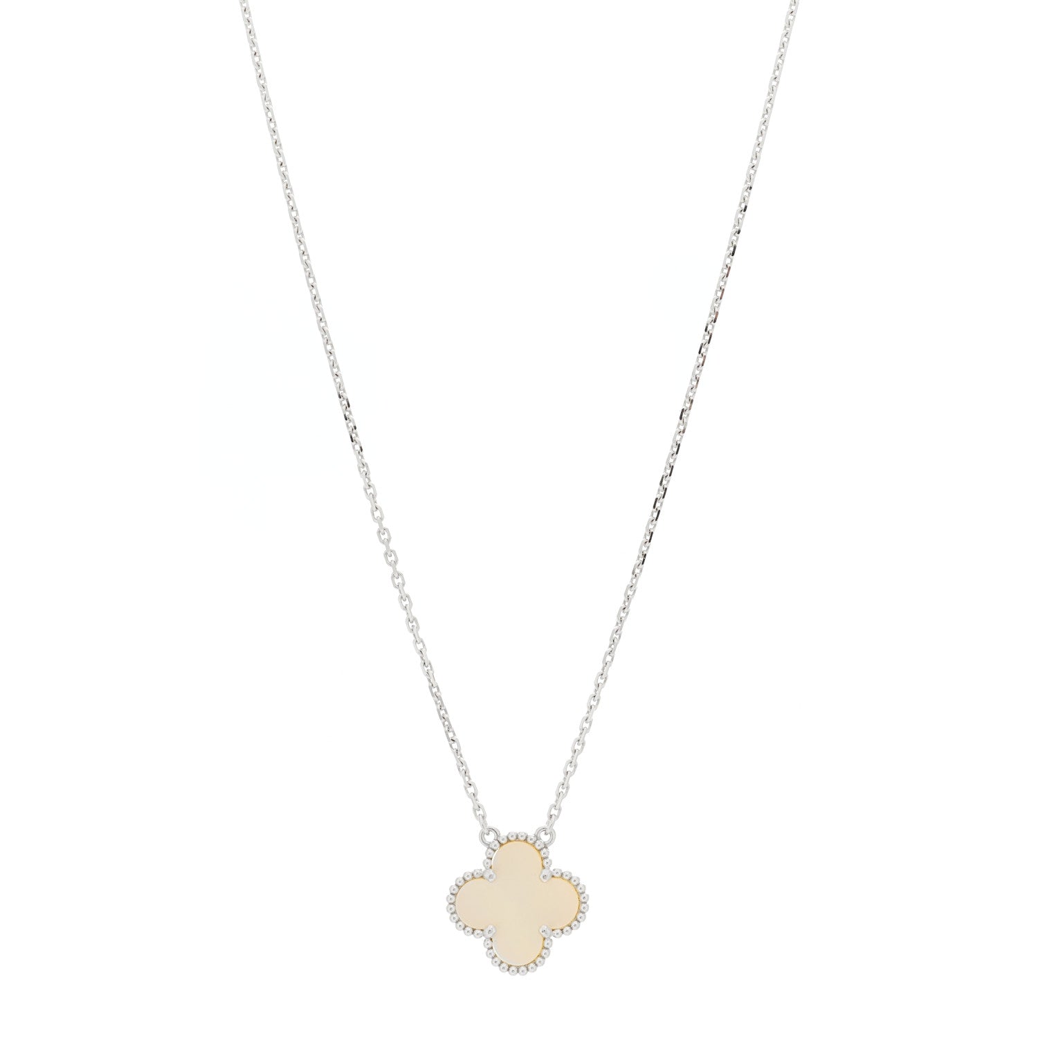 Van Cleef & Arpels 18K White Gold Mother of Pearl Vintage Alhambra Pendant Necklace 1 of 5