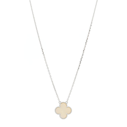 Van Cleef & Arpels 18K White Gold Mother of Pearl Vintage Alhambra Pendant Necklace 1 of 5