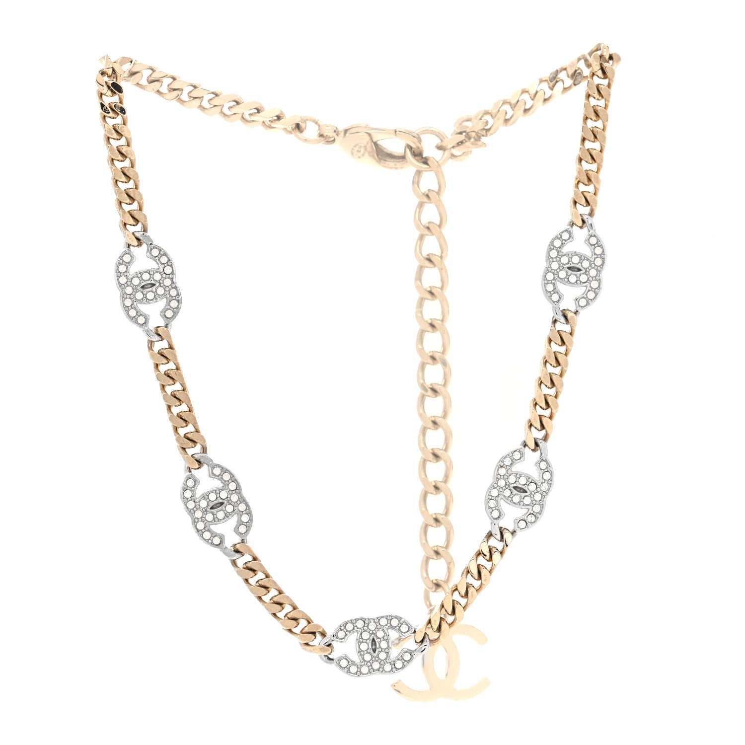 Chanel Crystal Chain CC Link Choker Gold Silver 3 of 5