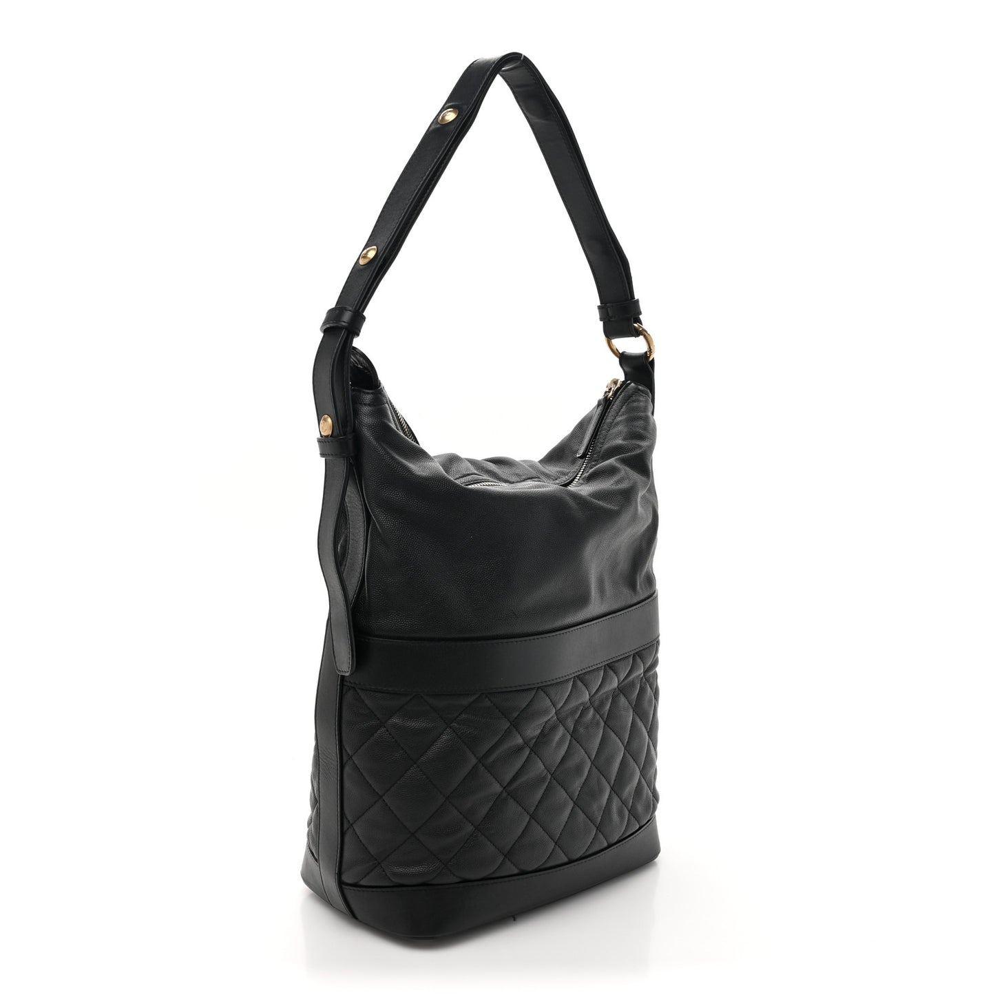 Caviar Lambskin Quilted Casual Style Hobo Black