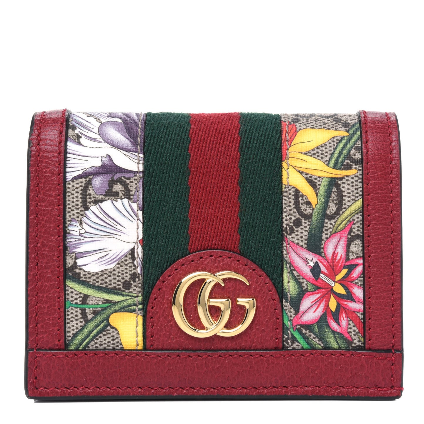 GG Supreme Monogram Flora Web Ophidia Card Case Red