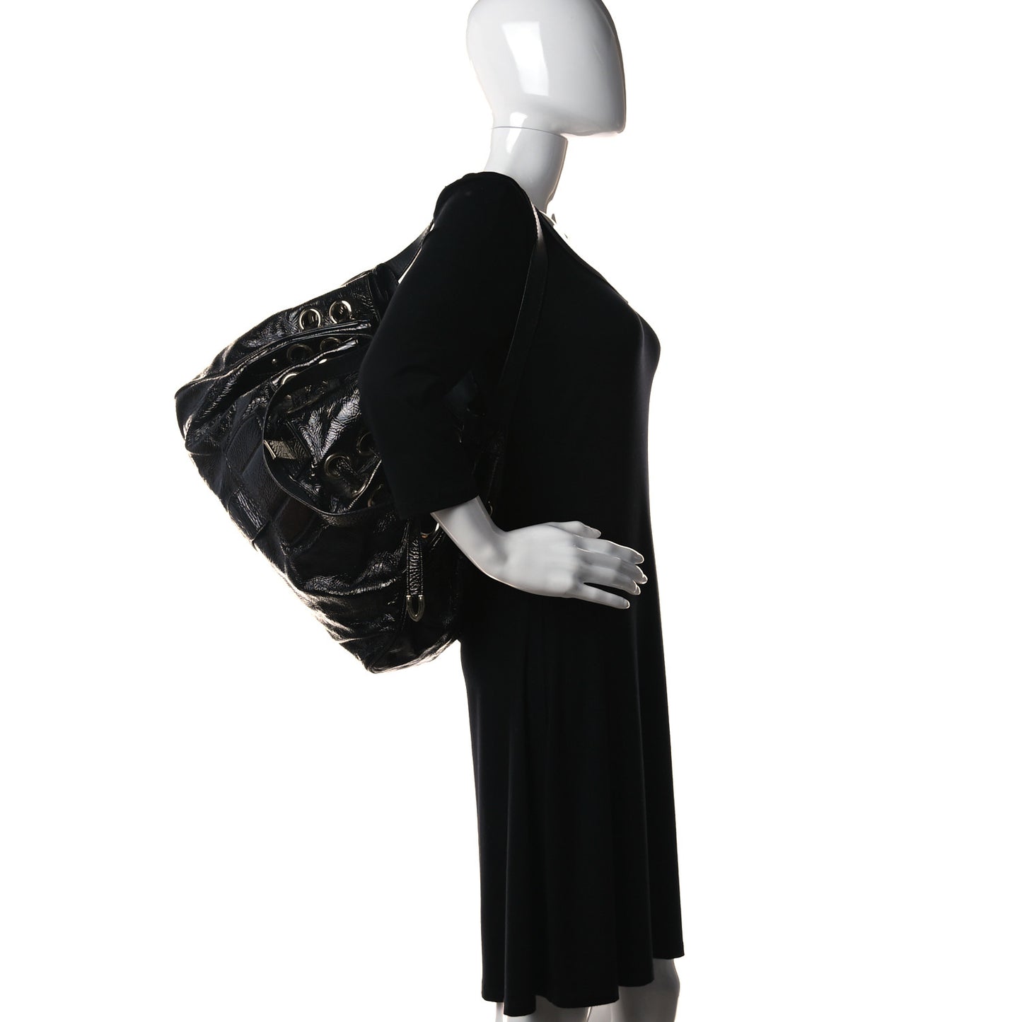 Crushed Patent Riki Bag Black