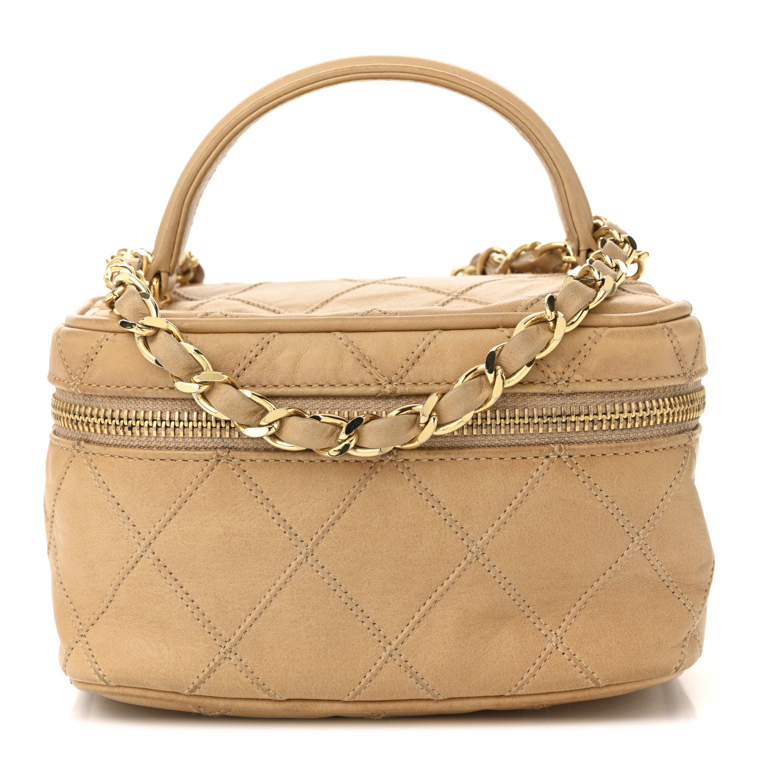 Chanel Lambskin Diamond Stitched Vanity Case With Chain Beige 1 of 11