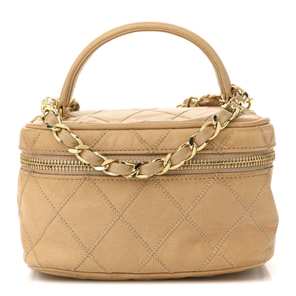 Chanel Lambskin Diamond Stitched Vanity Case With Chain Beige 1 of 11