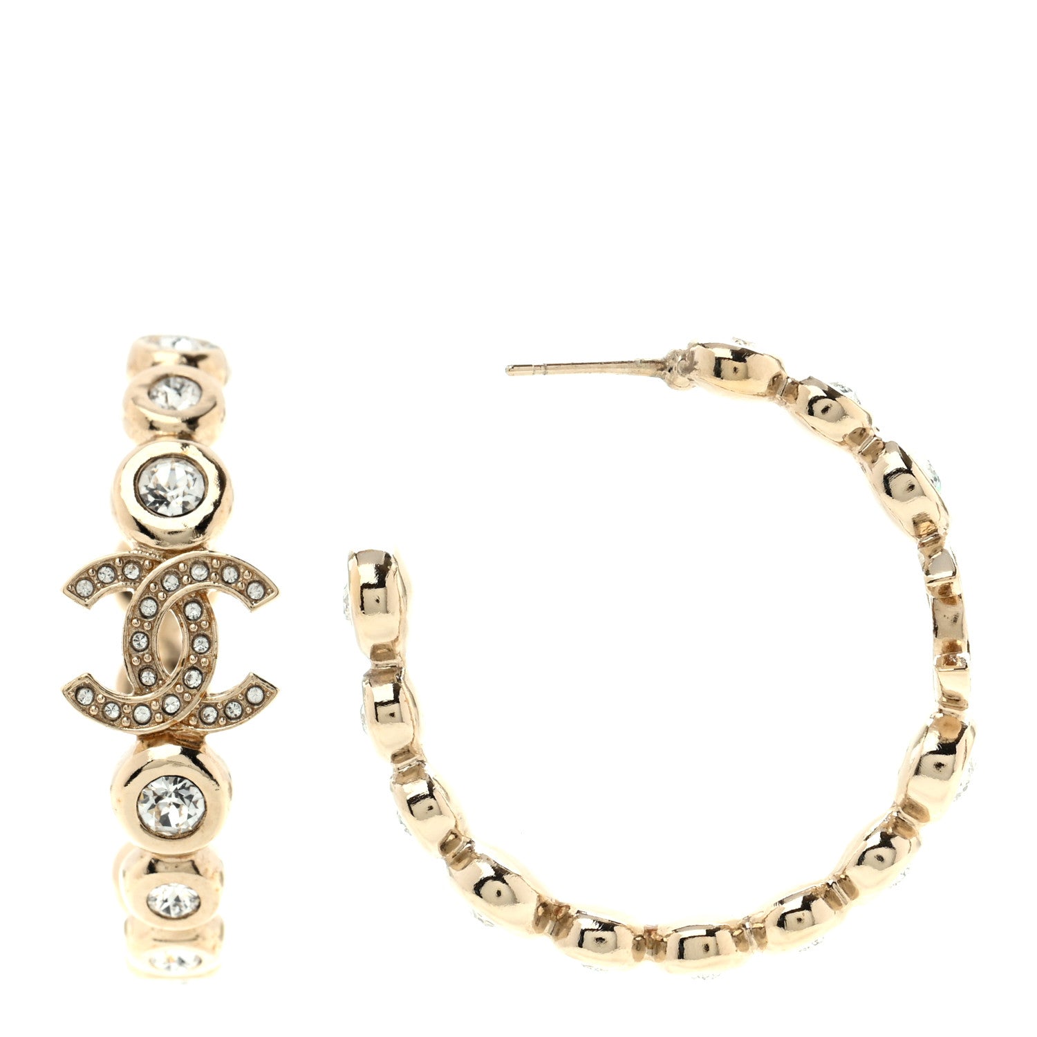 Chanel Crystal CC Hoop Earrings Gold 1 of 5