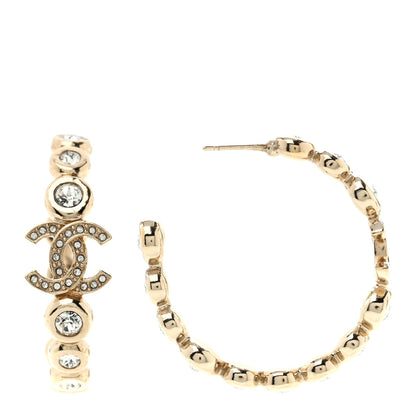 Chanel Crystal CC Hoop Earrings Gold 1 of 5