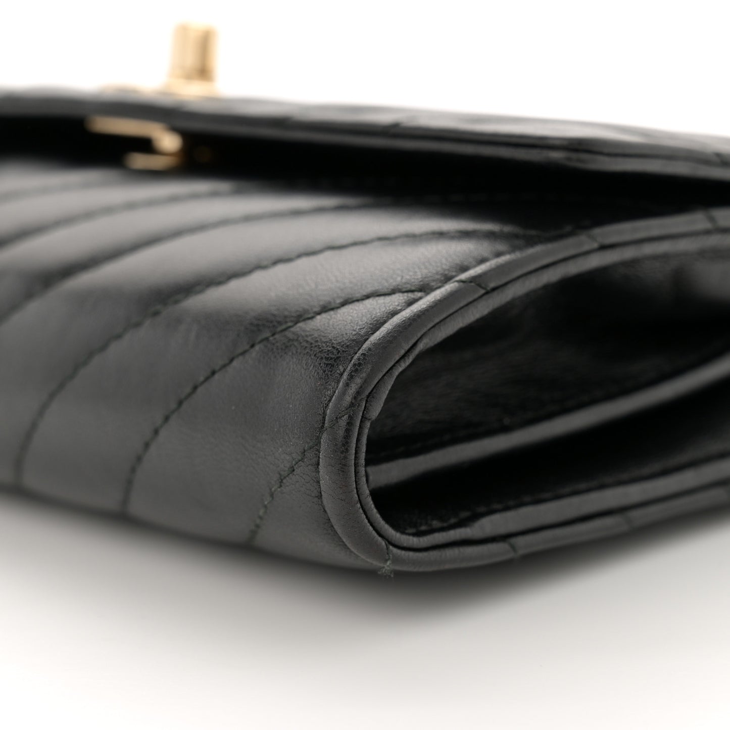 Lambskin Chevron Quilted Trendy CC Wallet On Chain WOC Black