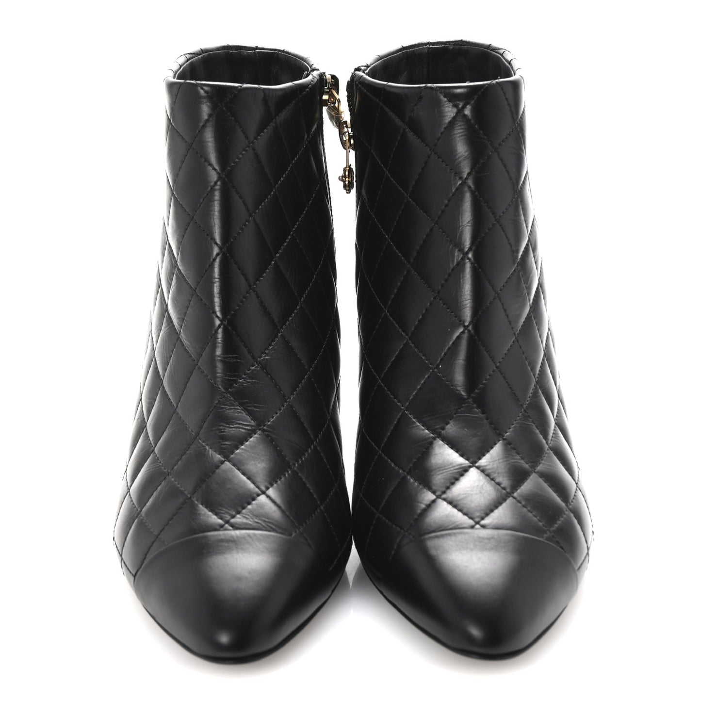Calfskin Quilted Cap Toe Short Boots 40 Black
