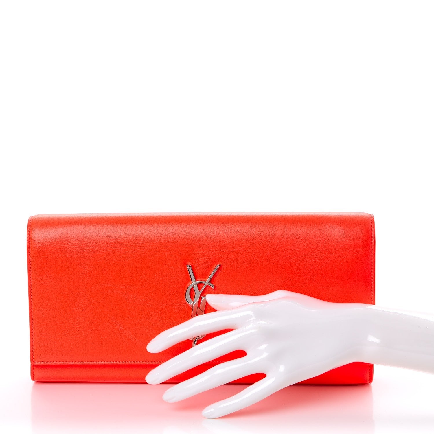 Saint Laurent Calfskin Classic Monogram Clutch Neon Orange 2 of 7