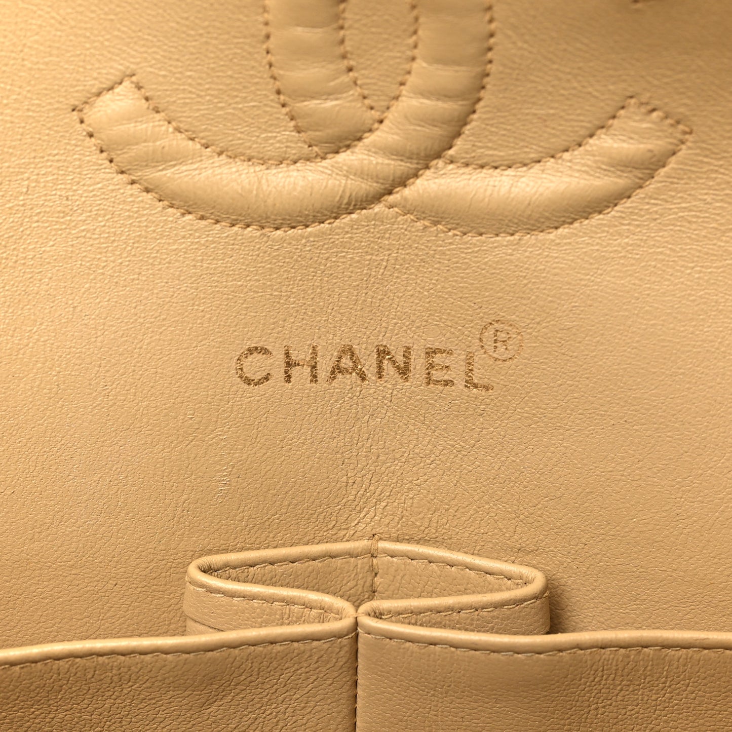 Lambskin Quilted Medium Double Flap Beige