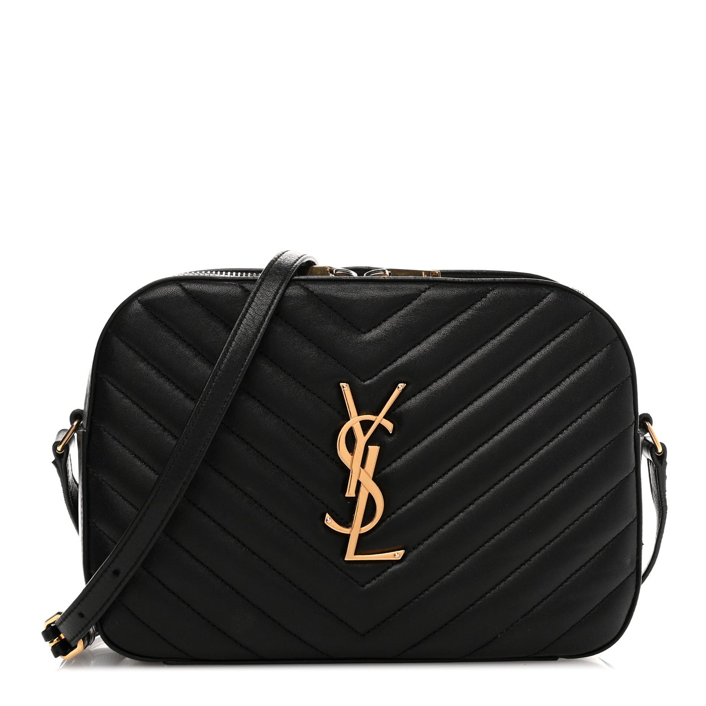 Lambskin Matelasse Chevron Classic Monogram Shoulder Bag Black