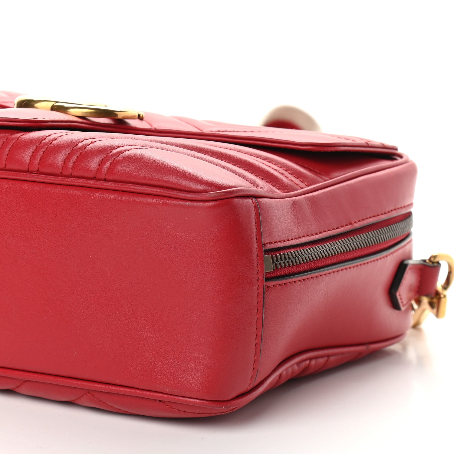 Gucci Calfskin Matelasse Sylvie Web Small GG Marmont Top Handle Shoulder Bag Hibiscus Red 9 of 9