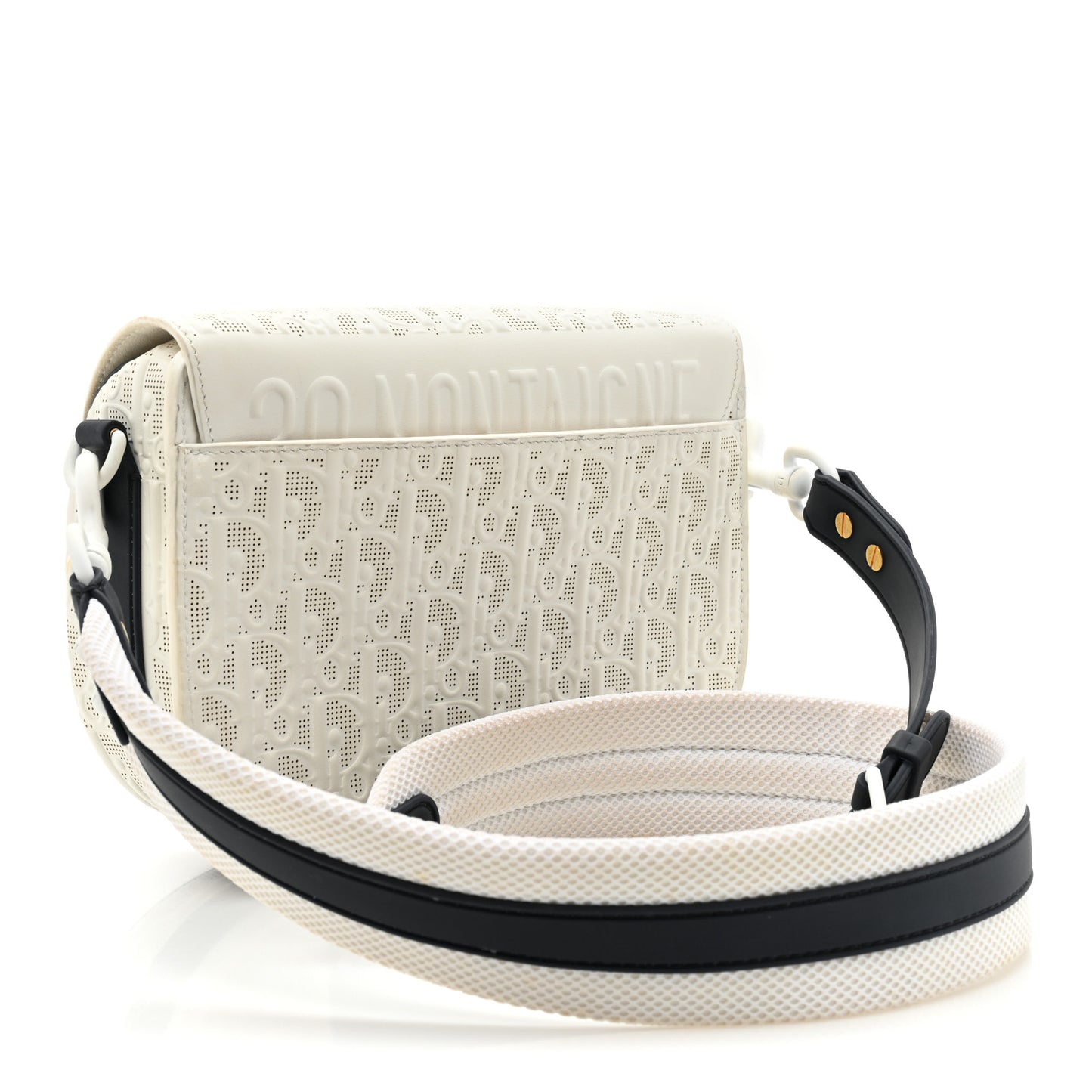 Calfskin Perforated Oblique Medium Bobby Flap White Blue