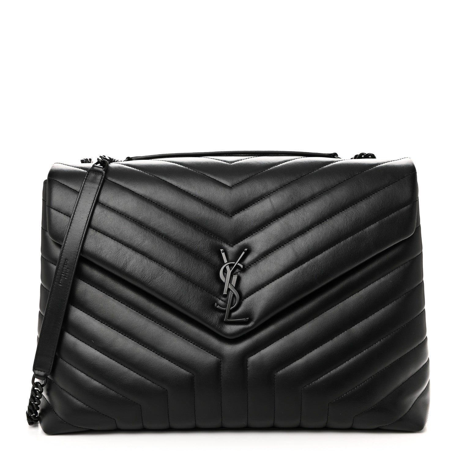 Saint Laurent Calfskin Y Quilted Monogram Monochrome Large Loulou Chain Satchel Black 1 of 11