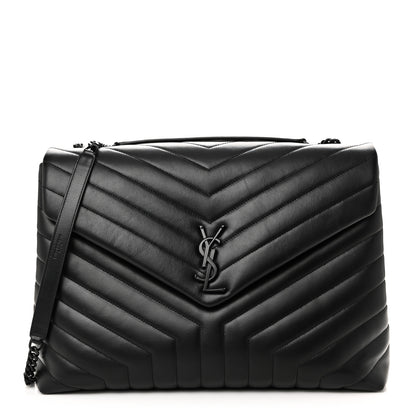 Saint Laurent Calfskin Y Quilted Monogram Monochrome Large Loulou Chain Satchel Black 1 of 11