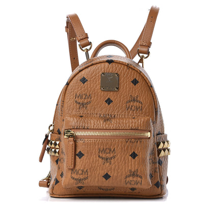MCM Visetos Side Stud X-Mini Stark Bebe Boo Backpack Cognac 1 of 10