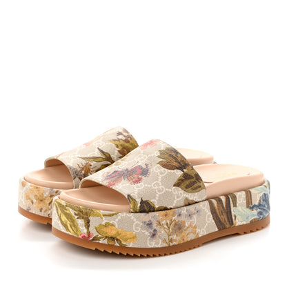 Gucci GG Supreme Monogram Water Flora Angelina Platform Slide Sandals 36.5 Beige White Multicolor 3 of 8