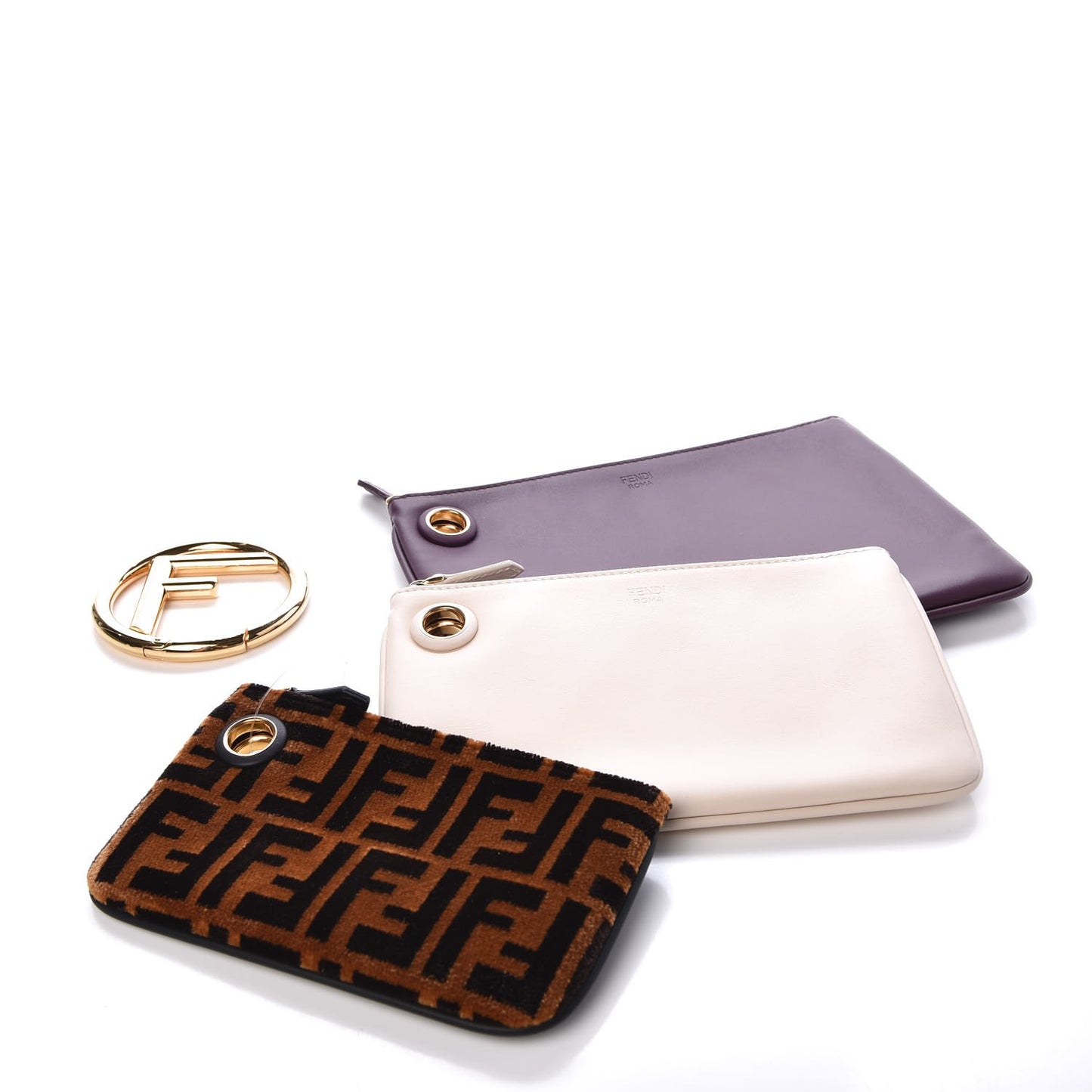 Calfskin Velvet F is FF Triplette Pouch Set Multicolor