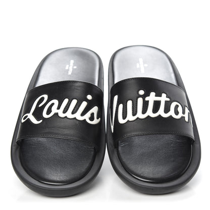Louis Vuitton Calfskin Logo Sunbath Slide Sandals 38 Black 3 of 9